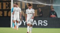 The Aberdeen players look crestfallen after conceding a fifth goal in 6-0 defeat in Athens