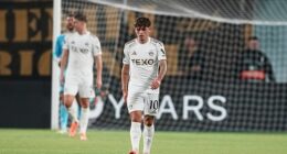 The Aberdeen players look crestfallen after conceding a fifth goal in 6-0 defeat in Athens