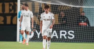 The Aberdeen players look crestfallen after conceding a fifth goal in 6-0 defeat in Athens