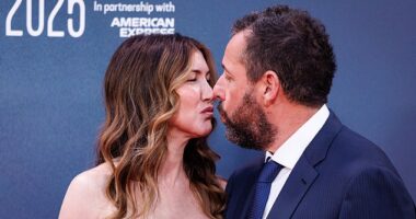 Adam Sandler got caught in an awkward kiss with his longtime wife Jackie Sandler while attending the London premiere of his film Jay Kelly