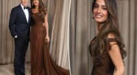 Amal Clooney wears a brown Versace dress for Albie Awards with George Clooney