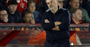 Ange Postecoglou shows his frustration as Nottingham Forest lose at home in Europa League