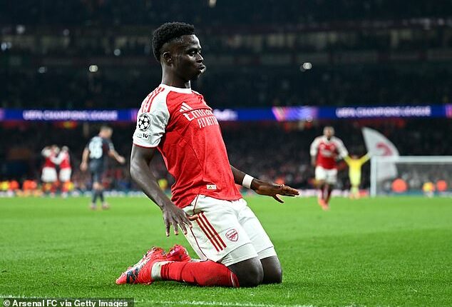Bukayo Saka wrapped up a 2-0 victory for Arsenal over Olympiacos in the Champions League