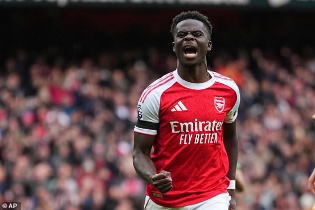 Bukayo Saka (above) and Declan Rice steered Arsenal to a 2-0 win over West Ham on Saturday
