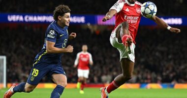 Jurrien Timber (right) produced another reliable display as Arsenal kept a clean sheet