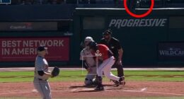 A pitch fouled backwards by a Guardians player shattered the glass on a camera lens Tuesday