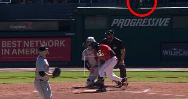 A pitch fouled backwards by a Guardians player shattered the glass on a camera lens Tuesday