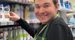 Tom Boyd, 27, began helping out at the branch in Cheadle Hulme, Greater Manchester, in 2021 by emptying stock cages and stacking shelves accompanied by a support worker to keep him safe