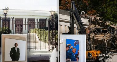Donald Trump has been giving the White House a makeover filled with personal touches and this week admitted he was controversially demolishing the East Wing. Dramatic photos show the changes the President is making to his temporary home, which has so far included revamps of the Rose Garden, the Cabinet Room and the Oval Office.