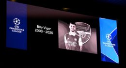 Billy Vigar's picture was shown on the big screen ahead of Arsenal's match with Olympiacos