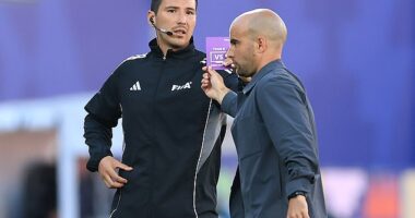 The first ever 'green card' in football history has been shown - even though it looks purple!