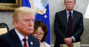 He hit out at the allegations on Thursday, branding thet legal effort against him as an act of 'retribution' for speaking out publicly against Trump after working for him briefly in the first administration (pictured, Trump and Bolton in 2018)