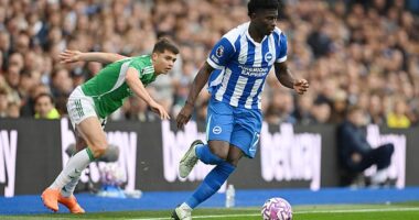 Carlos Baleba (right) is finding his groove once again after strong Manchester United interest