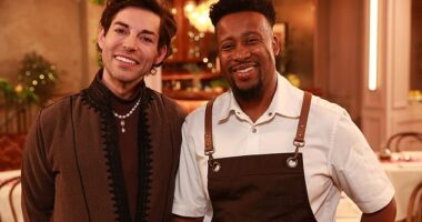 'The hilarious conceit of this foodie show, which first aired last December, is to treat factory-made meals as if they were the height of fine dining', writes Christopher Stevens (Pictured: Maitre d’ Tom Read Wilson, left, and chef Mike Reid, right)