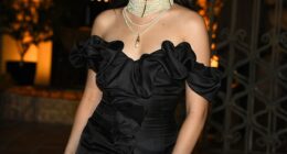 Camila Cabello looked glamorous in a gothic figure-hugging gown for the Día De Muertos Gala in Los Angeles on Thursday to honour her grandmother