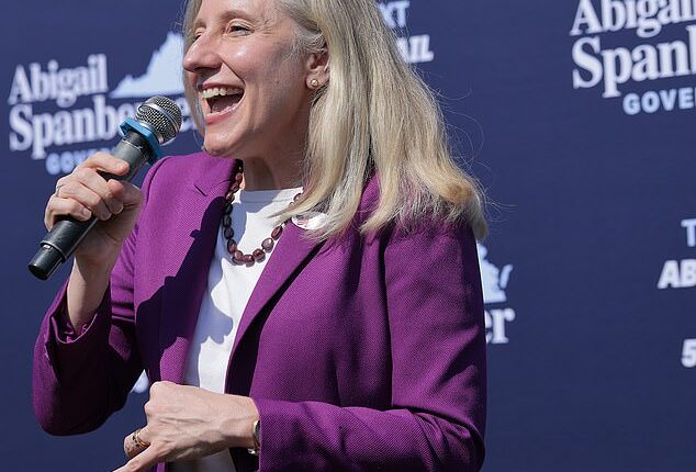 Democratic gubernatorial candidate, former U.S. Rep. Abigail Spanberger (D-VA) addresses a small get-out-the-vote rally on the first day of early voting outside the Eastern Government Center on September 19, 2025 in Henrico, Virginia