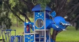 Bert Hinkler Park in Brisbane looks like any ordinary suburban Australian children's playground. But a notable difference is the distinct plane feature hanging off the right side of the top tower
