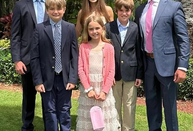 MAGA fans are freaking out over a new photo of Donald Trump Jr.'s son, Tristan, 14 (far left) - as they can't get over the uncanny resemblance he has to his grandfather, President Donald Trump