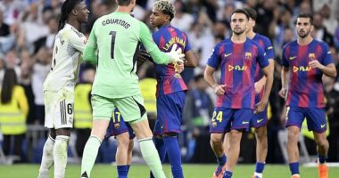 Barcelona stars clashed with their Real Madrid counterparts at full-time of a heated El Clasico