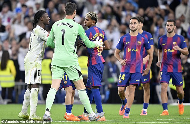 Barcelona stars clashed with their Real Madrid counterparts at full-time of a heated El Clasico