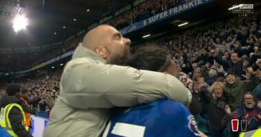 Enzo Maresca celebrated his side's winner against Liverpool by running down the touchline