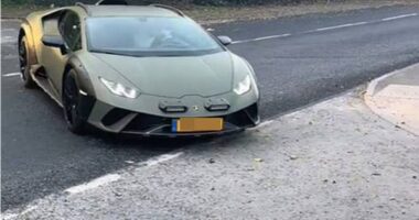 Erling Haaland was seen driving out of Man City's training ground in his brand new Lamborghini Huracan Sterrato (above), worth £250,000