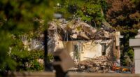 The facade of the East Wing of the White House is demolished by work crews on Wednesday