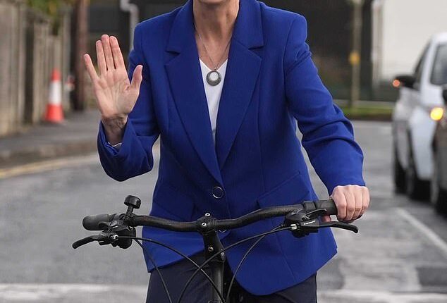 Irish independant Catherine Connolly said she is 'absolutely delighted' after she emerged victorious in the election to become the nation's next president (Pictured: Ms Connolly leaving a local school in Galway after casting her vote on Friday)