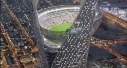 A video circulating on social media appears to show a concept of Saudi Arabia's Neom Sky Stadium, set to be a venue at the 2034 World Cup