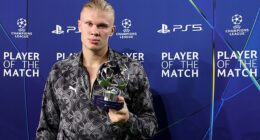 Erling Haaland, pictured holding his Player of the Match award, could not hide his fury after Monaco twice came from behind to draw 2-2 with his Manchester City side on Wednesday