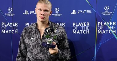Erling Haaland, pictured holding his Player of the Match award, could not hide his fury after Monaco twice came from behind to draw 2-2 with his Manchester City side on Wednesday
