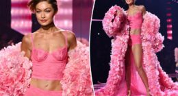 Gigi Hadid wows in pink petals and lace on the Victoria's Secret Fashion Show 2025 runway