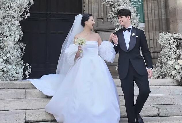 Dahye Jung (pictured wearing the Andrew Kwon gown) and Sean Taffin de Givenchy had a three-day wedding in Paris at the end of August