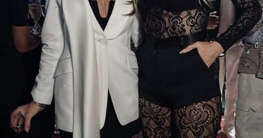India Hicks' 17-year-old daughter Domino (pictured, left) is seen posing with Heidi Klum (pictured, right) during Paris Fashion Week