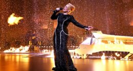 For the best part of a year, fans worldwide have been asking: ‘Where is Adele ?’ Such has been the mystery of the 37-year-old star’s absence from stage and screen. So when a fan spotted Adele last month with a group of girlfriends in the low-lit Pinky Ring Lounge in Las Vegas , he rushed over and could barely conceal his excitement as he snapped a picture. The 16-time Grammy winner indulged the fan and pulled a thin smile as she posed next to him, wearing a wide-shouldered plunging black blazer.