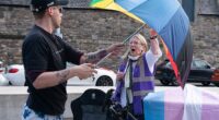 For Women Scotland's Susan Smith and trans activist Tom Harlow