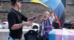 For Women Scotland's Susan Smith and trans activist Tom Harlow