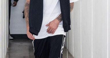 Justin Bieber, 31, was seen embracing both his wife Hailey and close friend Kendall Jenner as the trio watched singer Dijon perform at a San Diego concert on Saturday; seen earlier this month in L.A.