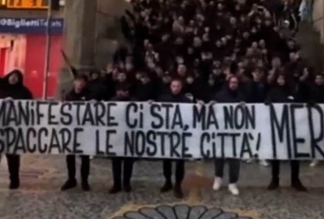 A group of Juventus supporters gathered in Milan Central Station to protest on Sunday