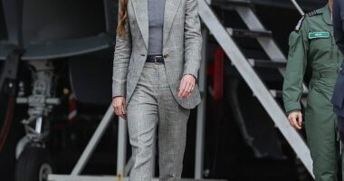 The Princess of Wales showed off her newly lightened locks as she paid a visit to RAF Coningsby today
