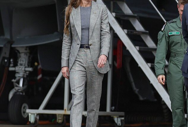 The Princess of Wales showed off her newly lightened locks as she paid a visit to RAF Coningsby today
