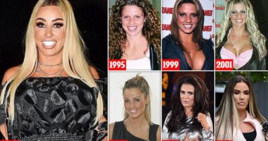 The many faces of Katie Price: Daily Mail takes a look at the star's changing look after two decades of boob jobs, Botox and face lifts