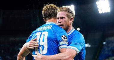 Kevin De Bruyne bounced back from his feud with manager Antonio Conte with a fine assist for Rasmus Hojlund on Wednesday, before adding another in the second half