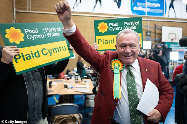 Plaid Cymru's Lindsay Whittle celebrated coming out on top of the Caerphilly by-election