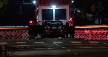 A car rammed into a security barricade at the White House Tuesday night