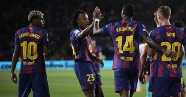 Marcus Rashford (No 14) picked up another Barcelona assist in their game against PSG