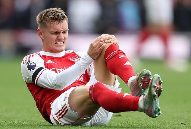 Martin Odegaard was forced off with a knee injury during Arsenal's clash with West Ham