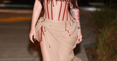 Megan Fox, 39, flaunted her incredible figure in an eye-catching ensemble - just seven months after giving birth to her and Machine Gun Kelly's child