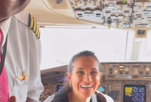 Meghan Markle has been accused of 'copying' the Princess of Wales after she posed for pictures in the cockpit of her plane home from Washington DC
