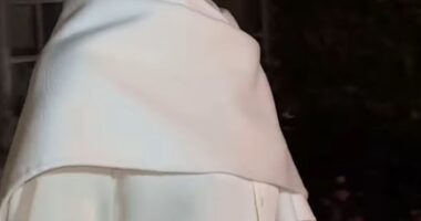 Regal catwalk: It appears Meghan had her own model moment as she strutted in front of numerous cameras while exiting the star-studded show Balenciaga show in Paris this weekend